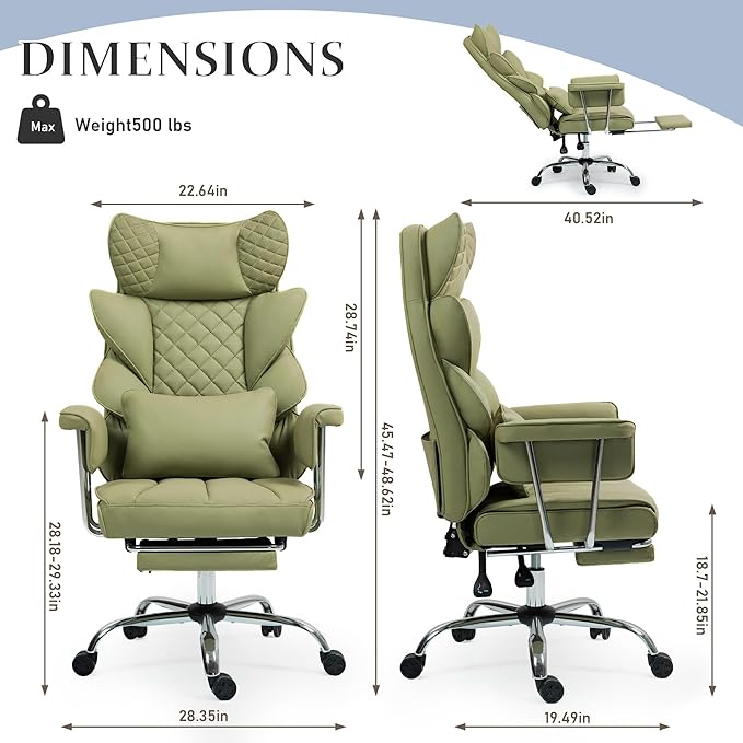 DYHOME 500 Lbs Kneading Massage Office Chair with Foot Rest, Ergonomic Reclining Home Computer Chair, High Back Thick Cushion Big & Tall Office Chair, Comfy Leather Heavy Duty Executive Chair, Green