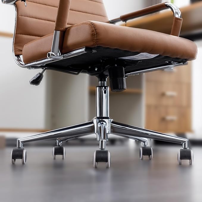 Home Office Chair Ribbed, Modern Leather Conference Waiting Room Chairs,Ergonomic Office Desk Chair, High Back Executive Computer Chair, Adjustable Swivel Chair with Arms,Brown