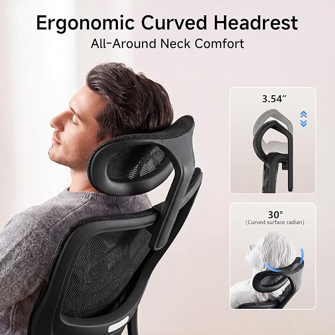 Ergonomic Office Chair with Dynamic Lumbar Support, High Back Mesh Chair with 4D Armrests & Headrest, 90°-135° Reclining Desk Chair, 380LBS Heavy Duty Computer Chair for Home Office (Black)