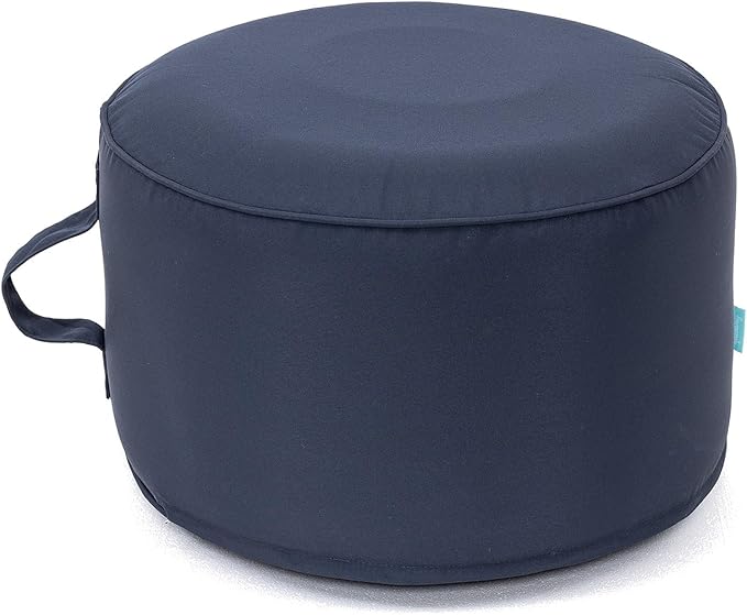 QILLOWAY Inflatable Outdoor Ottoman for Patio, Waterproof Round Pouf, Inflatable Foot Rest, Outdoor Footstool for Poolside, Garden，Camping,All Navy