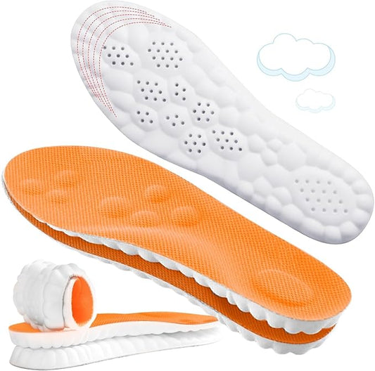 4D Cloud-Like Comfort Soles for Men - Soft Memory Foam Cushioning Insoles - Trim to Fit Steppers Insoles with Arch Support for Foot Pain Relief and Fatigue Reduction (Orange, US M 7.5-10.5)