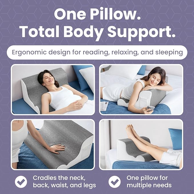 Zerora Reading Pillow for Sitting Up in Bed Rest, Lumbar Neck Support Pillow with Back Support, Home Bedroom Sofa Dorm Essentials for Sleeping Reading Gaming Foot Rest Floor Chair Cushion (Grey)