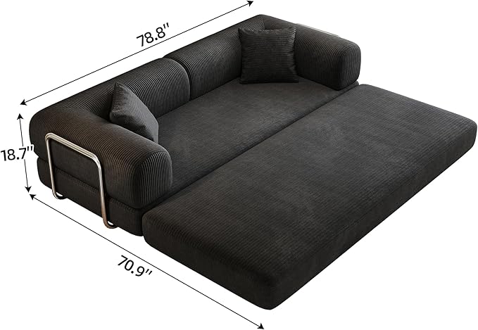 JINGLING 79" Queen Sleeper Sofa Bed with Memory Foam, Compressed Couch in a Box, Foldable Convertible Small Couches for Small Spaces Bedroom Game Room, Corduroy Fabric, Black