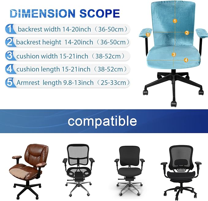 Tallew 4 Pcs Office Chair Covers Set Computer Universal Protective Stretchable Chair Seat Covers Desk Armrest Slipcovers Pads Office Cushion Backrest for Rotating(Lake Blue)