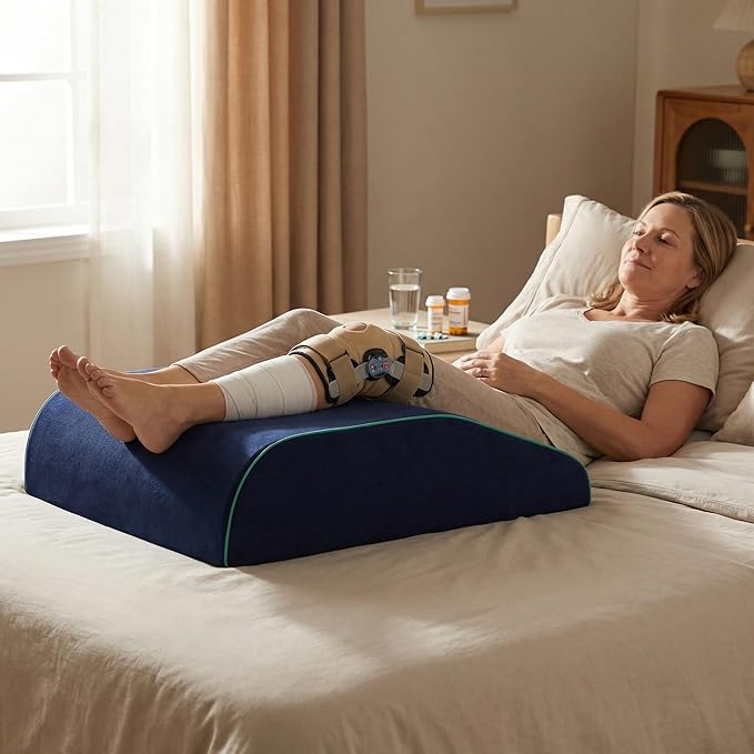 Leg Elevation Pillows for After Surgery, Ergonomic Memory Foam Wedge Leg Elevation Pillow Comfort Care for Back Knee Hip Ankles Pain, Knee Elevation Pillow for Injury, Rest Blue