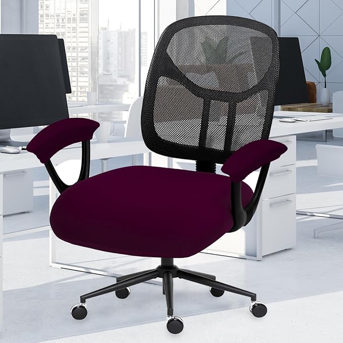 Stretchable Desk Office Chair Seat Cushion Covers with Armrest Covers - Universal Spandex Computer Chair Slipcover - Removable Washable Cushion Protectors for Dogs, Cats, Pets (Plum)