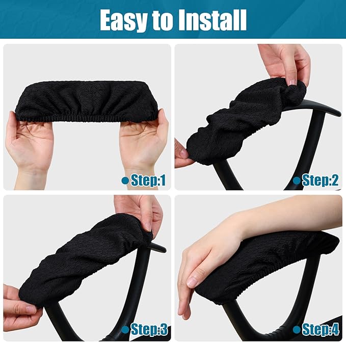 Smiry Stretch Jacquard Office Computer Chair Armrest Covers, 2PCs Removable Washable Anti-dust Desk Chair Arm Pad Covers, Black