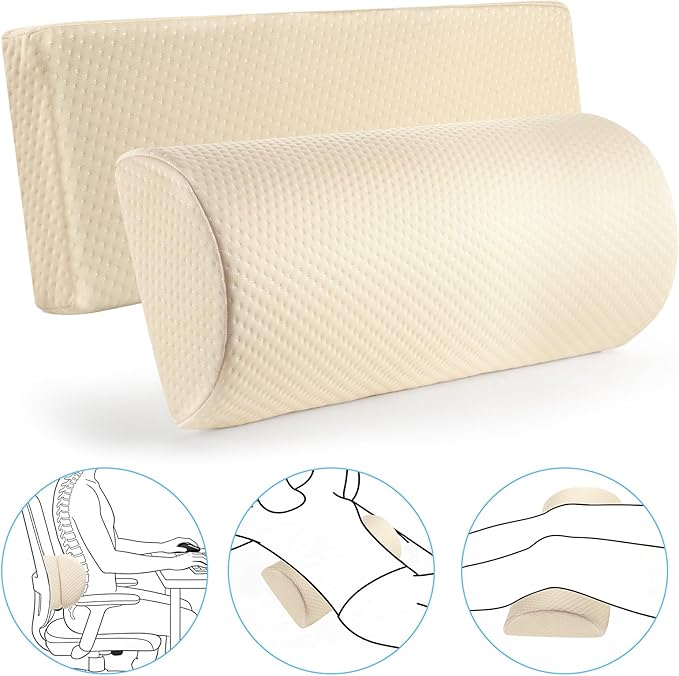 Lumbar Support Pillow for Bed for Back Pain Relief, Adjustable Lower Back Pillow for Sleeping, Memory Foam Back Support Pillow for Side & Back Sleepers, Washable Cover