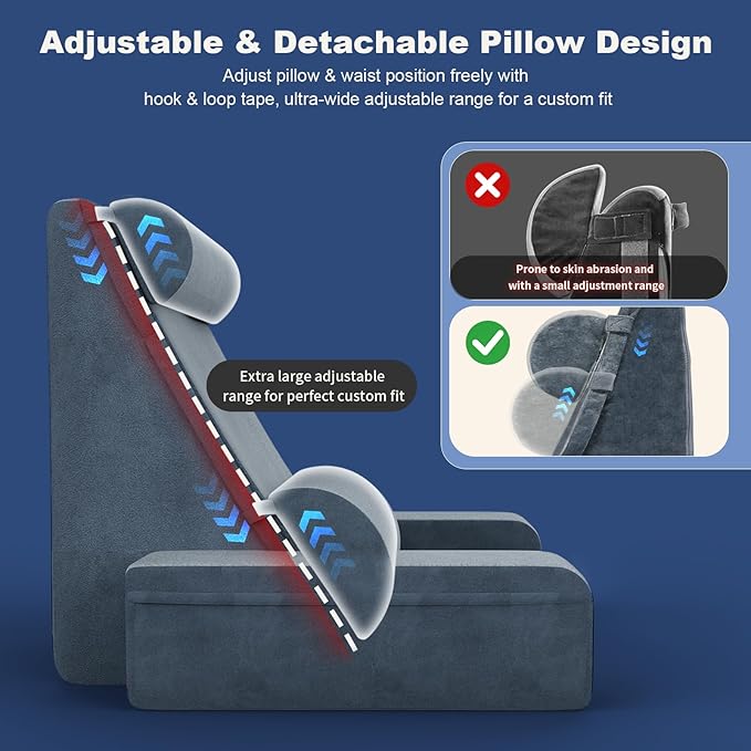 Reading Pillow, Back Pillow for Bed with Adjustable Headrest & Independent Lumbar Support, Detachable Armrest Sit Up Pillow for Bed, Dual Side Storage Pockets for Reading Gaming Nursing Sofa and Dorm