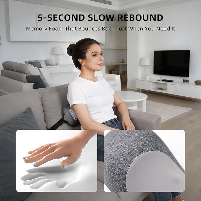 2-in-1 Neck & Lumbar Massager Pillow with Heat for Office Chair, 3D Rotating Massage Nodes, Memory Foam Back Support for Posture Correction, Pain Relief & Relaxation at Home, Office, Travel