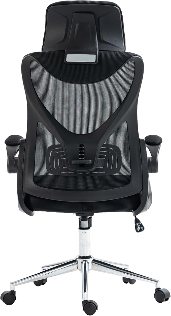 Ergonomic Office Chair with Adjustable Lumbar Support & Headrest, Height Adjustable High Back Mesh Desk Chair with Wheels and Flip Up Arms, Black