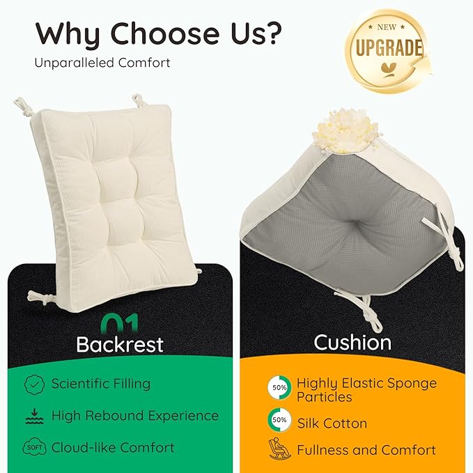 Rocking Chair Cushion - Non-Slip Thick Rocking Chair Pad Indoor with Ties High-Back Rocker Cushion Set for Porches Balconies Nurseries & Living Rooms