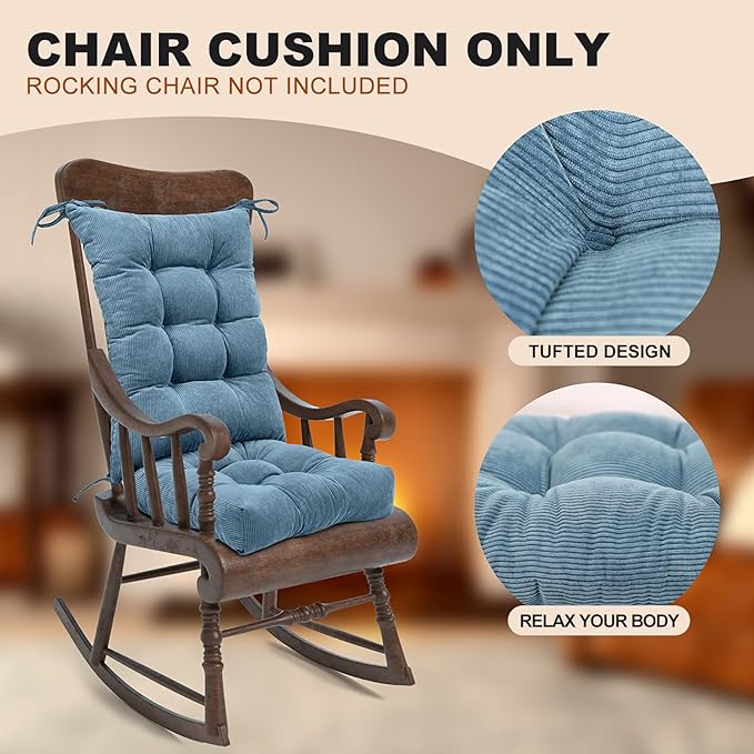 Lokex Rocking Chair Cushion Only,Tufted Non-Slip Comfortable Rocking Chair Cushions Indoor with Ties,Striped Rocking Chair Pads (Blue-S2064-15, 21x17/17x17)