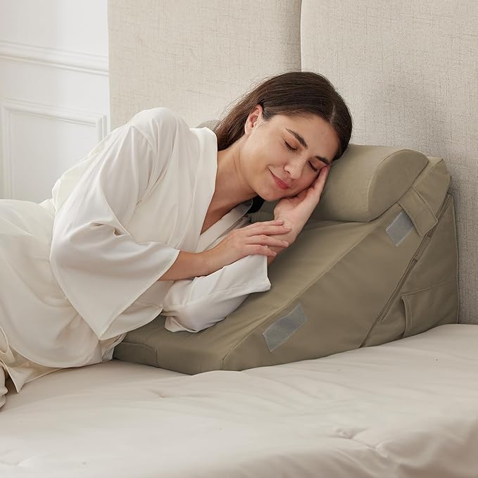 Ruqmuis 3PCS Wedge Pillow Set for After Surgery, Adjustable 9&12 Inch Bed Wedge Pillow for Sleeping, Incline Pillow Wedge for Headboard, Post Surgery, Acid Reflux, Neck&Back Support, Plush Brown