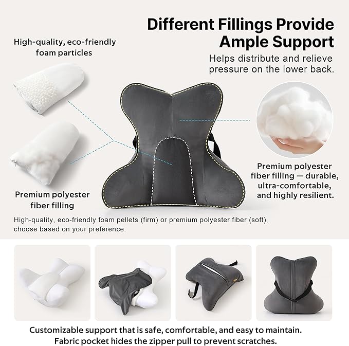 Lumbar Support Pillow for Office Chair, Back Cushion for Desk Chair, Lumbar Pillow for Sitting, Chair Back Support Cushion, Ergonomic Back Cushion, Steel Gray