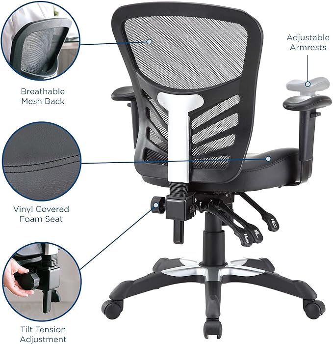 Modway Articulate Mesh Office Chair with Fully Adjustable Vegan Leather Seat In Black
