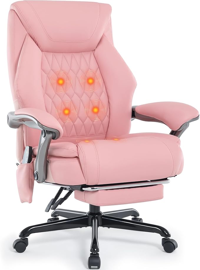 Massage Office Chair with Heat & Foot Rest, 6 Points Vibration, Ergonomic Executive Reclining Desk Chair, PU Leather Padded Seat for Home Office Comfort