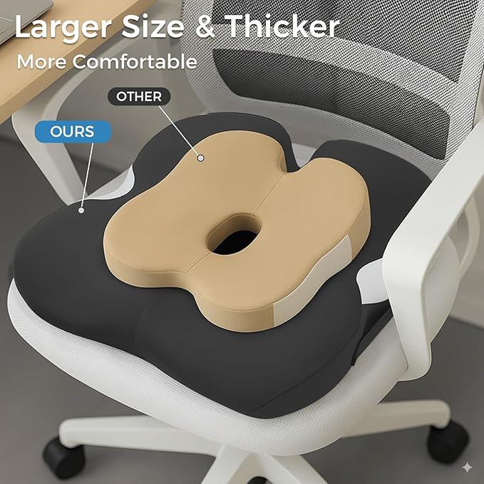 18.5" x 16.5" Extra Large Memory Foam Cushion, Tailbone Pain Relief Cushion for Long Sitting Soft Hip Support, Breathable X Large Donut Pillow Desk Chair Cushion for Office, Home, Driving