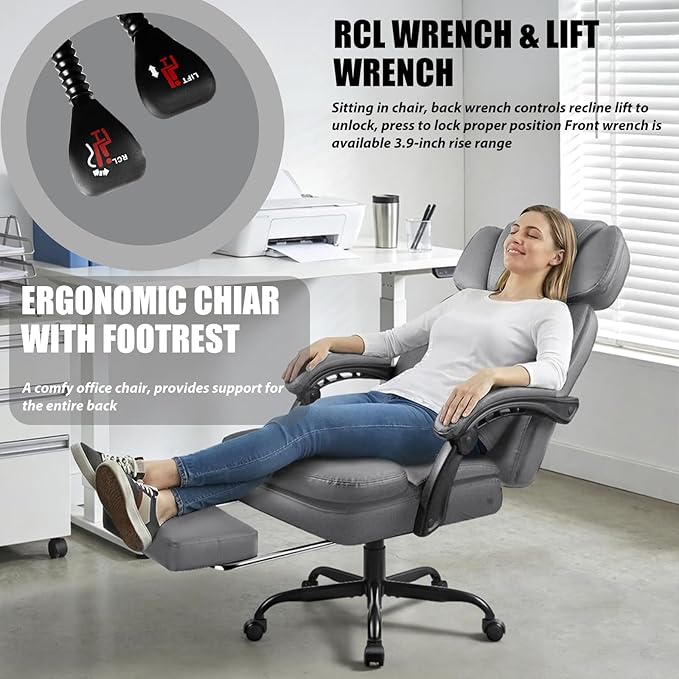 LEMBERI 400lbs Executive Office Chair with Foot Rest, Ergonomic Heavy Duty Big and Tall Desk Chair with Adjustable Headrest, High Back PU Leather Comfy Reclining Computer Chair