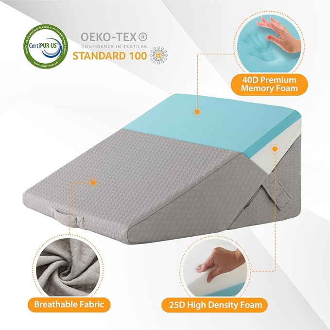 Ruqmuis Bed Wedge Pillow for Sleeping, 9&12 Inch Adjustable Wedge Pillow Set for After Surgery, Triangle Pillow for Back Pain Relief, Leg Support, Acid Reflux, Gerd, Grey