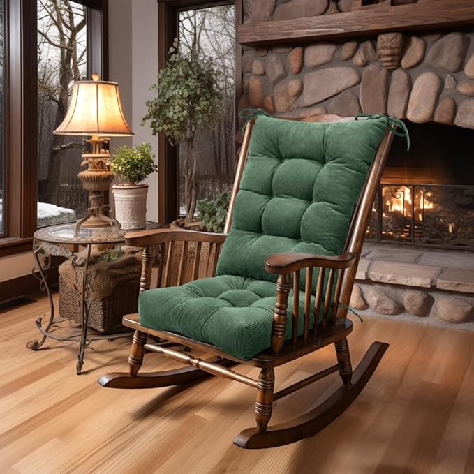 Lokex Rocking Chair Cushion Only,Tufted Non-Slip Comfortable Rocking Chair Cushions Indoor with Ties,Striped Rocking Chair Pads (Green, 28x18/18x18)