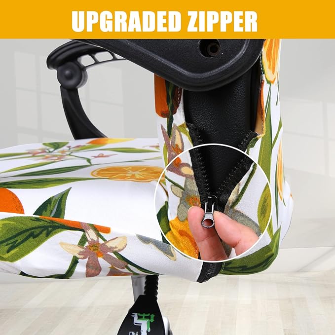 Smiry Stretch Printed Office Computer Chair Covers, Universal Desk Rotating Chair Slipcovers Removable Washable, Soft Fit Anti-Dust Spandex Protector Cover with Zipper, Yellow