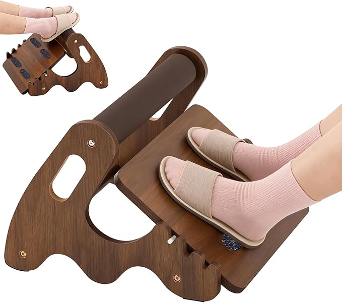 Wood Foot Rest for Under Desk at Work,Adjustable Rocking Foot Stool with 3 Height Positions,Soft Crossbar & Anti-Slip Surface, Ergonomic Wooden Footrest for Improved Posture, Home & Office