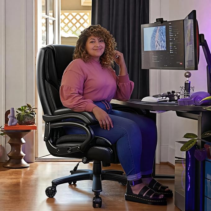 VITESSE 500lbs Heavy Duty Office Chair for Low Back Pain Relief, Big and Tall Office Chair with Ergonomic Lumbar Support, High Back Executive Chair with Quiet Rubber Wheel