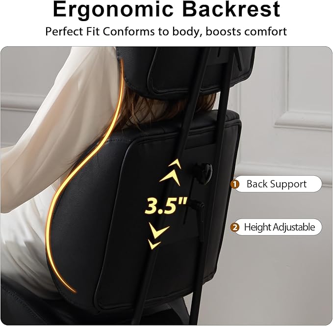 Office Chair, Ergonomic Computer Chair with Adjustable Headrest and Lumbar Support, Executive Leather Chair with Padded Arms, High Back Desk Chairs for Long Hours Sitting, Black