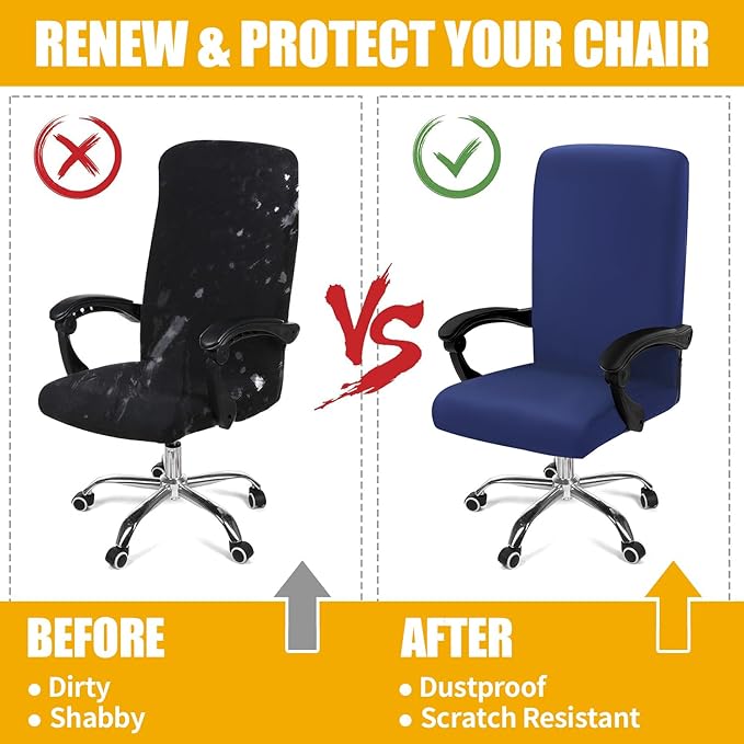 Smiry Stretch Printed Office Computer Chair Covers, Universal Desk Rotating Chair Slipcovers Removable Washable, Soft Fit Anti-Dust Spandex Protector Cover with Zipper, Navy