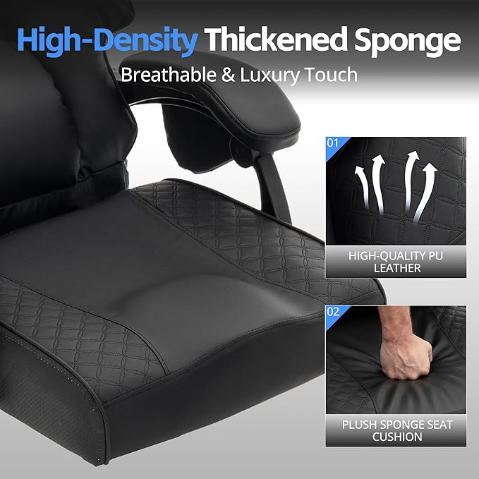 Ergonomic Gaming Office Chair for Adults, Big and Tall Heavy Duty Computer Desk Chair, High Back Video Game Chair with Footrest, Comfortable Leather Home Wide Gamer Chair with Lumbar Support (Black)
