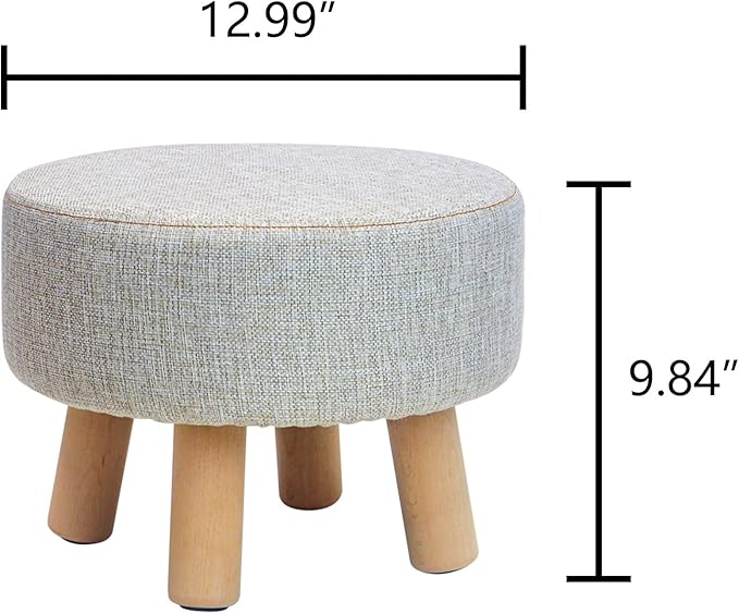 H&B Luxuries Fabric Round Padded Ottoman Foot Rest Stool (4 Legs-Simple Linen)