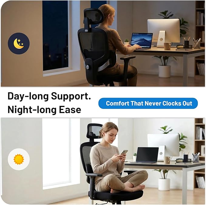 Ergonomic Office Desk Chair, High Back Breathable Mesh Computer Chair, 3D Lumbar Support, 2D Headrest & 3D Armrests, 300lbs Heavy Duty Task Chair for Home Office Work Gaming, Black