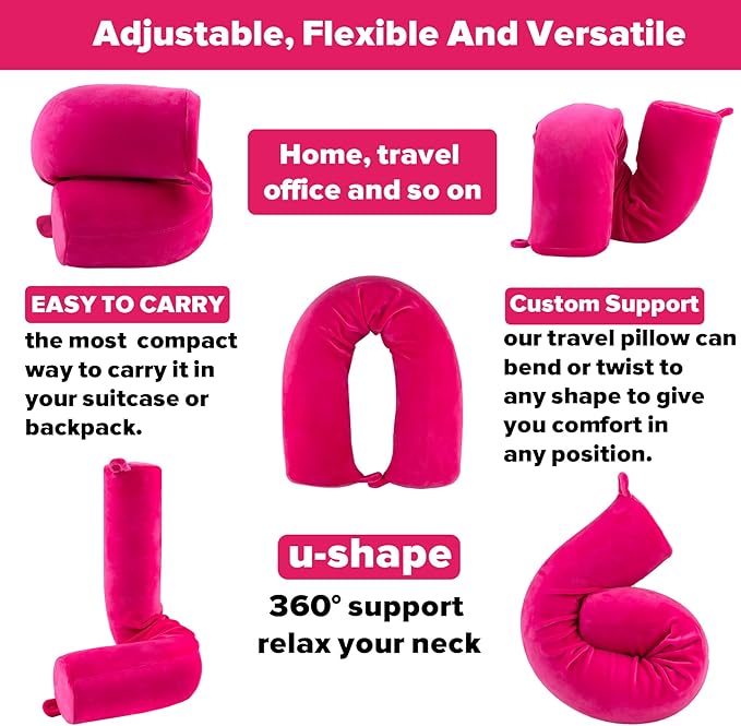 Twist Memory Foam Travel Pillow for Neck, Chin, Lumbar and Leg Support-for Travling on Airplane, Train, Bus or at Home-Adjustable, Bendable Roll Pillow with Washable Soft Cover