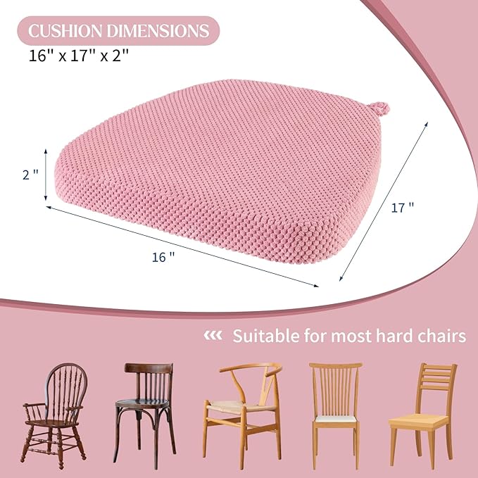 2 Pack Pink Chair Cushions with Ties Removable Covers, D-Shape Dining Kitchen Chair Seat Pads Non Slip 17"x16"