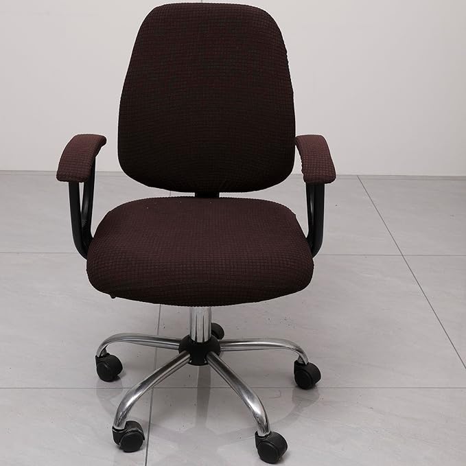 Melaluxe Office Chair Cover with Armrest Covers， Universal Stretch Desk Chair Cover, Computer Chair Slipcovers - Dark Coffee
