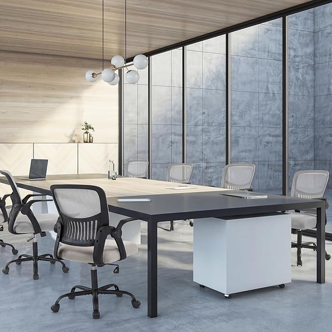 Sweetcrispy Home Office Managerial Executive Chair, Ergonomic Mesh Adjustable Swivel Mid-Back Computer Desk Chair with Comfortable Lumbar Support, Comfy Arms for Bedroom,Study,Blak&Grey