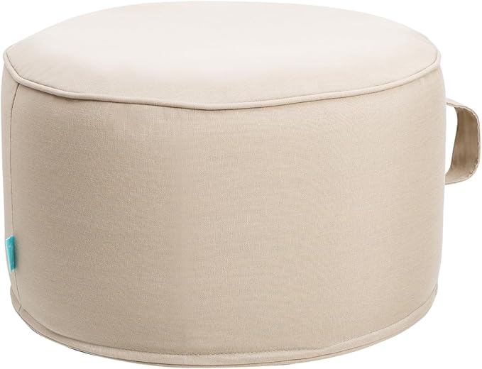 QILLOWAY Inflatable Outdoor Ottoman for Patio, Waterproof Round Pouf, Inflatable Foot Rest, Outdoor Footstool for Poolside, Garden，Camping,Beige,Sand,Camel