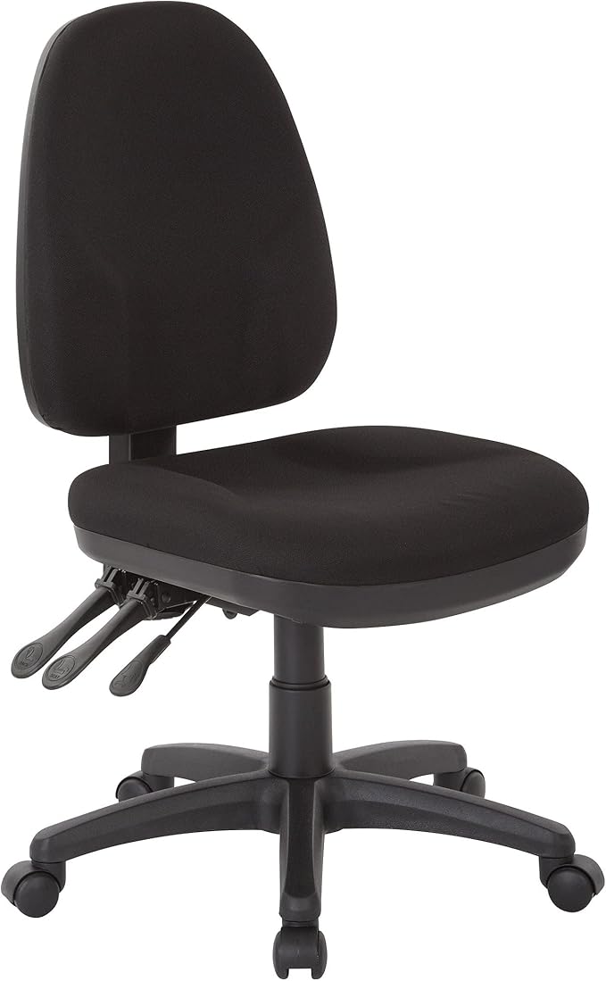 Office Star Ergonomic Dual Function Office Task Chair with Adjustable Padded Back and Built-in Lumbar Support, Armless, Diamond Shale Fabric