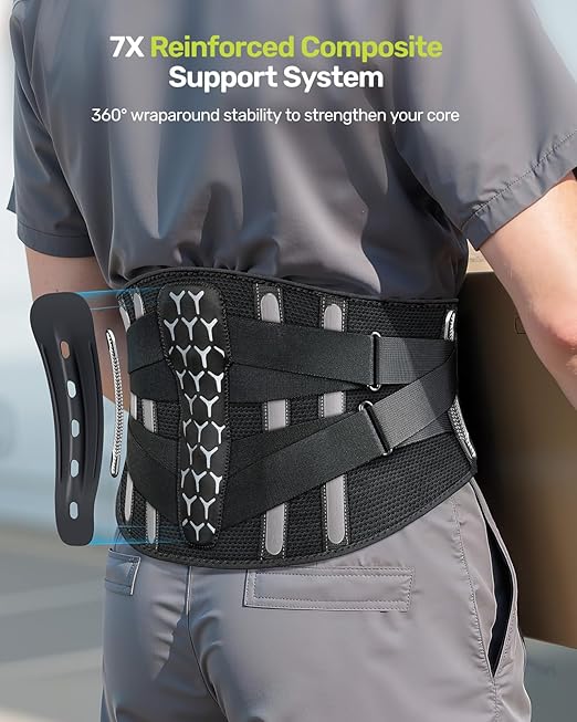 RAKIIE Lumbar Brace with Removable Pad, Adjustable Lower Back Pain Relief Support for Men and Women, Comfortable Support Belt Ideal for Lower Back Pain, Sciatica, Scoliosis, Gray Size XL (Waist: 45.3"-51.2")