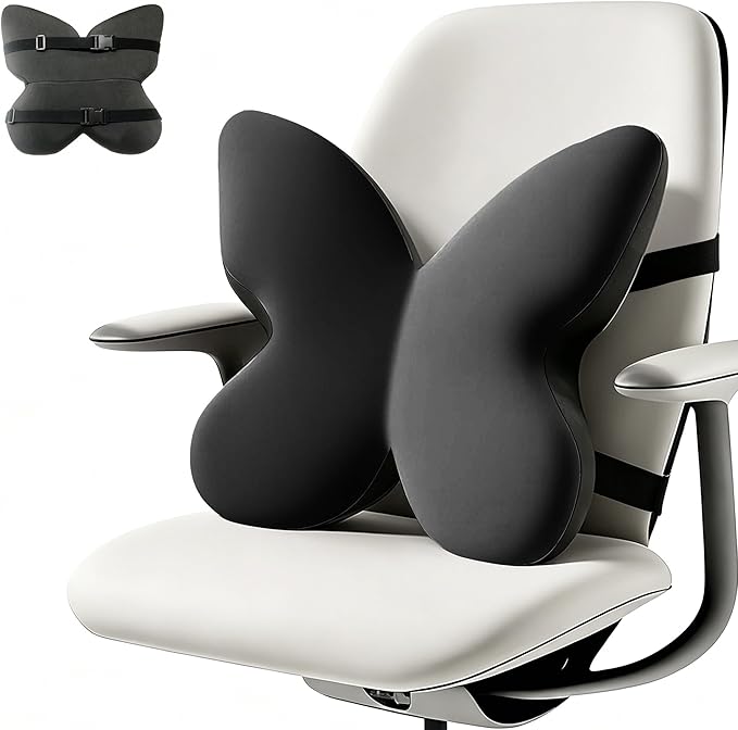 Ergonomic Back Cushion for Lower Pain Relief, Momery Foam Back Pillow, Lumbar Support for Office Chair Back Support for Computer Chairs, Gaming,Home - Working,Removable & Washable Cover（Black）