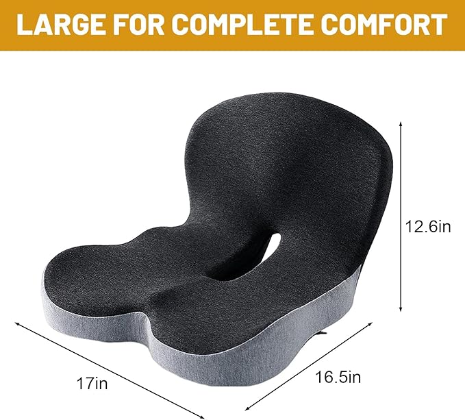 Orthopedic Memory Foam Car Seat Cushion for Sciatica & Back Pain Relief - Ergonomic Non-Slip Office Chair Cushion & Car Cushions for Long Driving with Lumbar Support, Universal Fit (Grey)