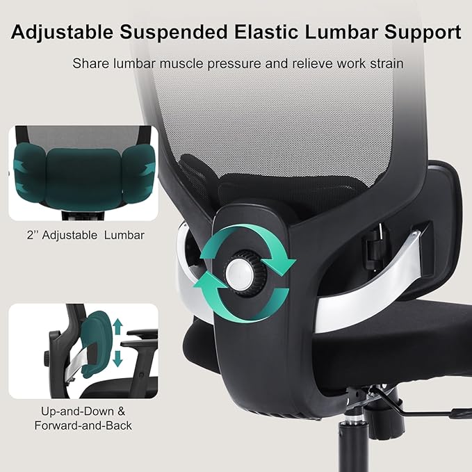 Office Chair Ergonomic Desk Chairs with Adjustable Lumbar Support & Headrest, Mesh High Back Home Office Desk Chairs with Adjustable Height Armrests, Comfy Swivel Task Computer Chair