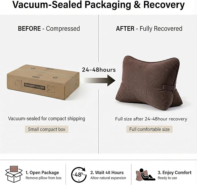 Pat. Pend. Corduroy Lumbar Back Support Pillow for Recliner, Relaxing and Sitting, Triangle Cushion for Sofa or Bed Sitting, Backrest Support Pillow with Removable Washable Cover, Chocolate