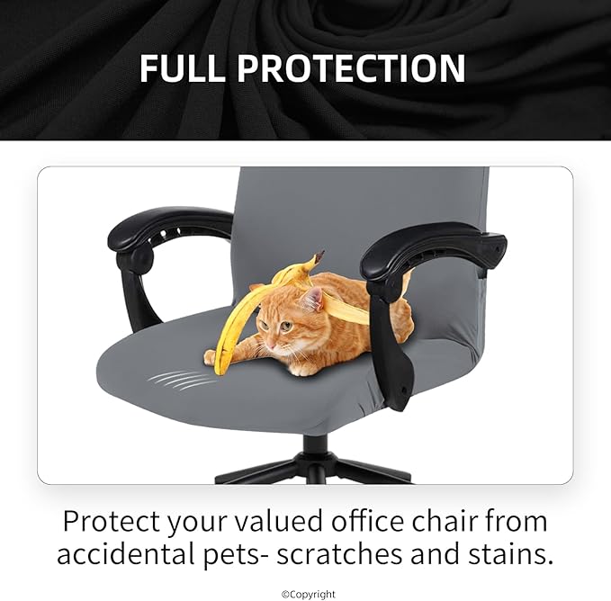 Elastic Computer Chair Cover with Durable Zipper - Protective Removable Washable Universal Office Desk Chair Seat Slip Cover - Stretchy Soft Anti-dust Desk Chair Seat Protector - Mid Gray