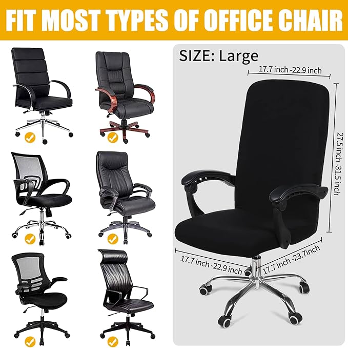 Smiry Stretch Printed Office Computer Chair Covers, Universal Desk Rotating Chair Slipcovers Removable Washable, Soft Fit Anti-Dust Spandex Protector Cover with Zipper, Black
