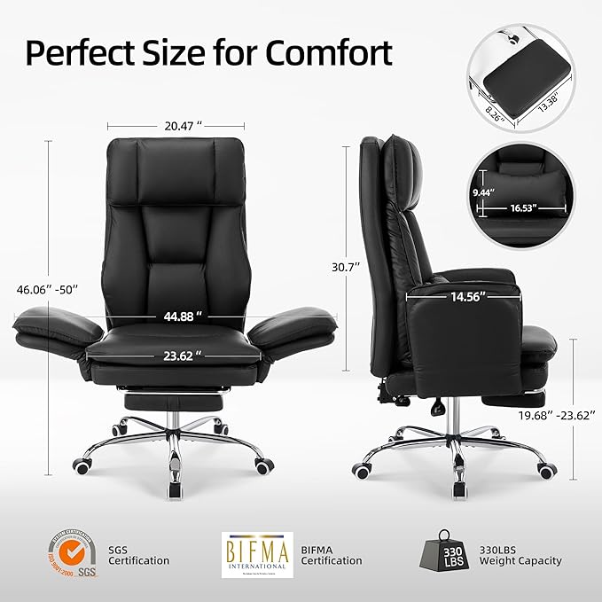 TonghuaS Criss Cross Office Desk Chair with Foot Rest and Flip Armrests for Pets Friendly & Extra Space, Comfortable Ergonomic Reclining Gaming Computer Chair with Lumbar Pillow(Faux Leather Black)