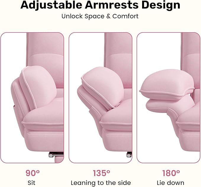 Criss Cross Office Chair with Flip-Up Armrests and Headrest, 135° Reclining Swivel Velvet Criss Cross Chair with Wheels & Foot Rest, Big and Tall Cloud Cross Legged Office Chair for Home, Pink