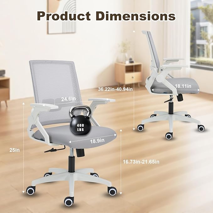 Office Chair Ergonomic Desk Chair, 400lbs Home Mesh Office Desk Chairs with Wheels, Comfortable Gaming Chair, High Back Office Copmuter Chair for Long Hours(White)