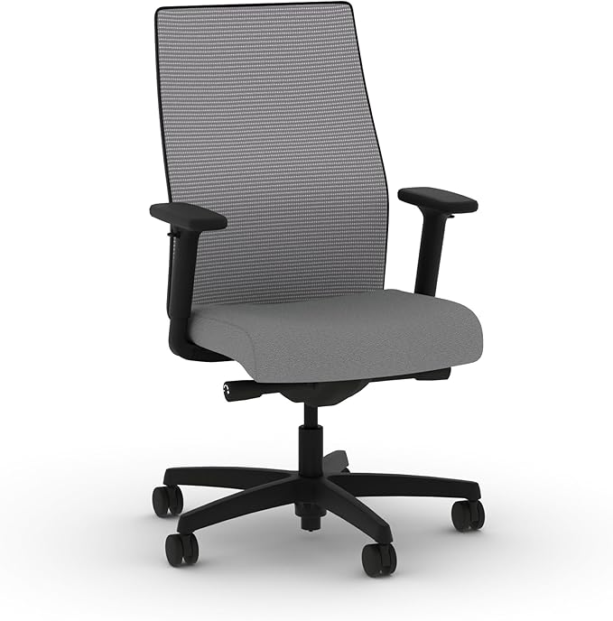 HON Ignition 2.0 Mid Back Task Chair, Advanced Synchro-Tilt Control, Office Chair with Lumbar Support, Height and Width Adjustable Arms, Black Frame, Frost